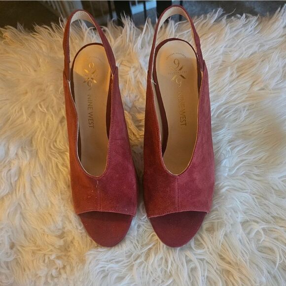 NINE WEST RED SUEDE SLINGBACKS - Picture 3 of 7